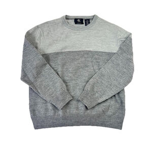 Calvin Klein Merino Wool Sweater Large Gray Two Tone Crewneck Knit Pullover